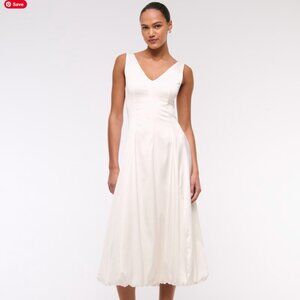 Abercrombie Plunge Bubble Hem Satin Midi Dress Pearl NWT Large